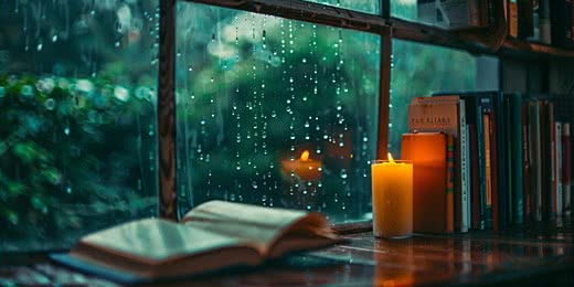 Warm verlichte hoek met een kop thee en een boek op tafel